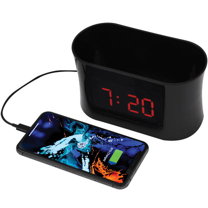 RCA Dual Alarm Clock Caddy with USB Charging - Black