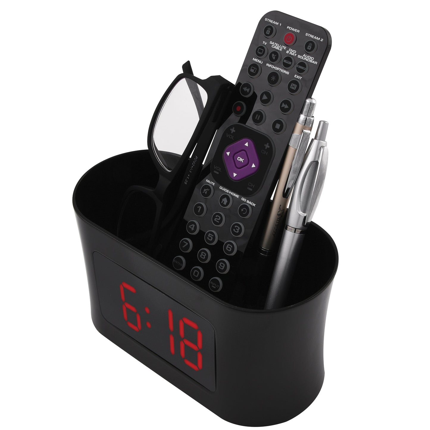 RCA Dual Alarm Clock Caddy with USB Charging - Black