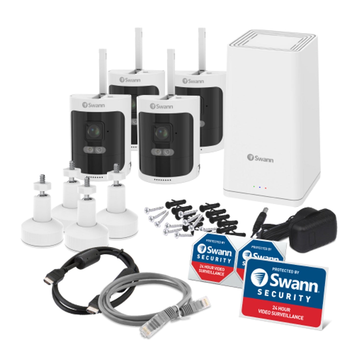 Swann AllSecure650 Wi-Fi NVR PowerHub 2K Wireless Security Kit with 4 x Wire-Free Cameras - White