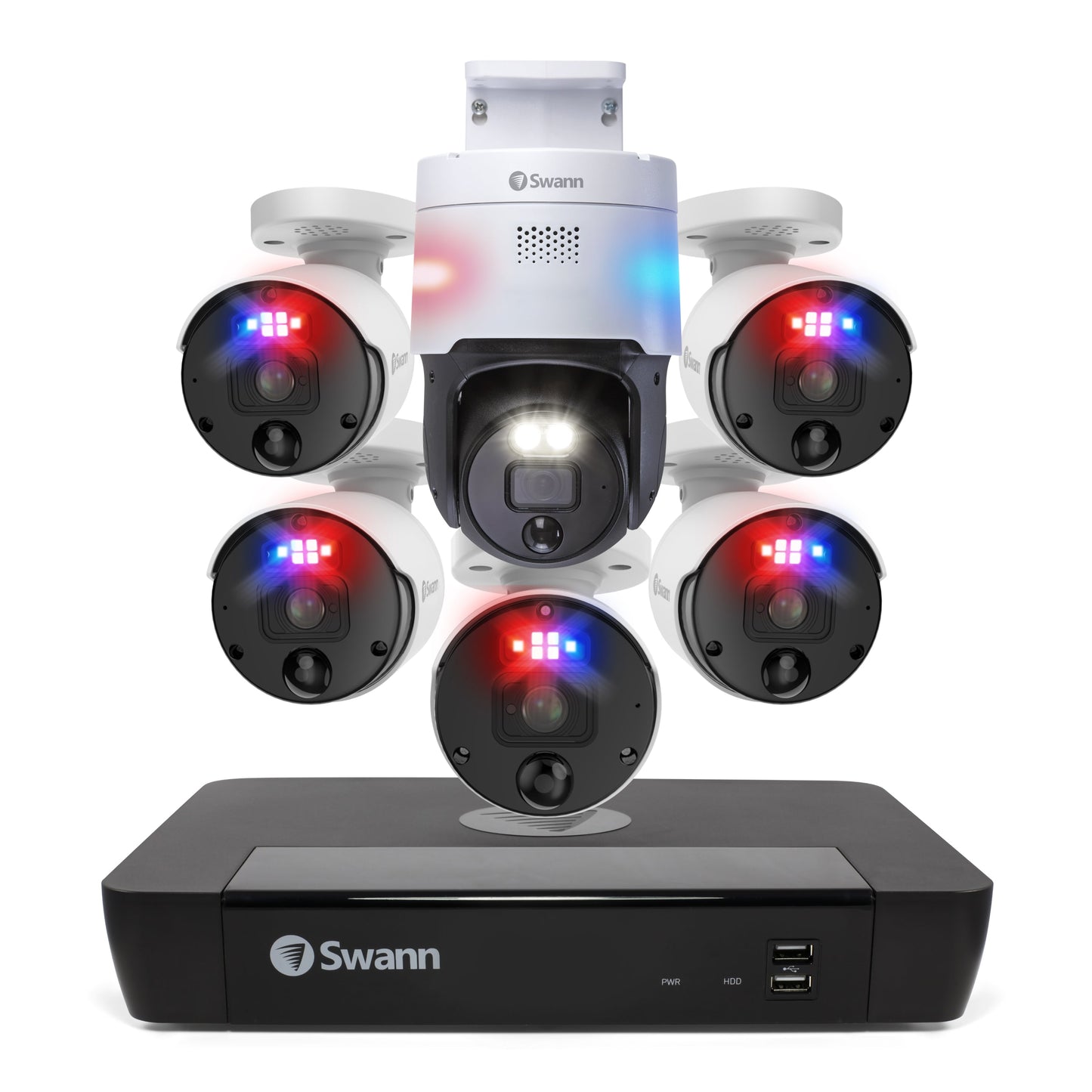 Swann 12MP Pro SwannForce™ 8-channel 2TB NVR Security System with 5 x Bullet SwannForce™ Cameras (NHD-1200BE) and 1 x Pan-Tilt SwannForce™ Camera (NHD-900PT) - White