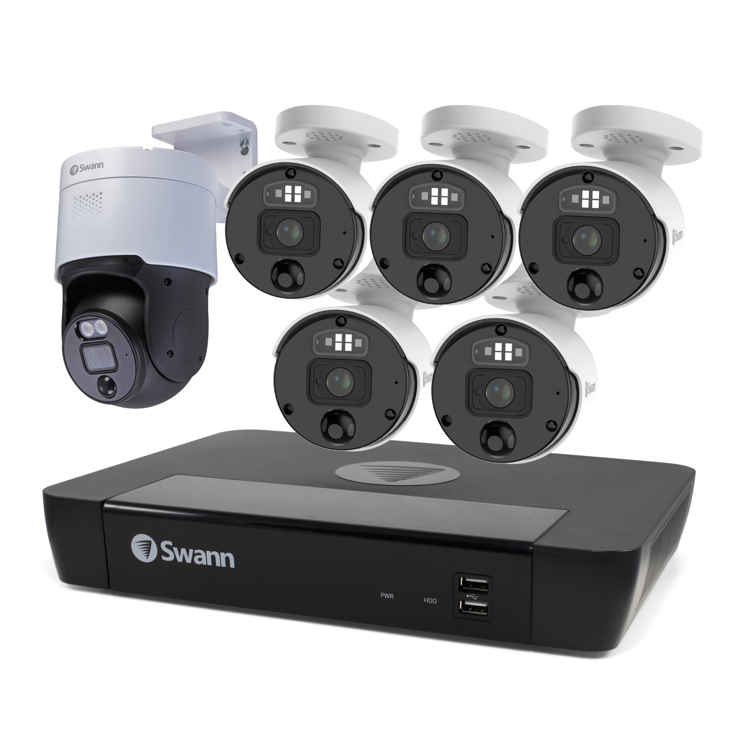 Swann 12MP Pro SwannForce™ 8-channel 2TB NVR Security System with 5 x Bullet SwannForce™ Cameras (NHD-1200BE) and 1 x Pan-Tilt SwannForce™ Camera (NHD-900PT) - White