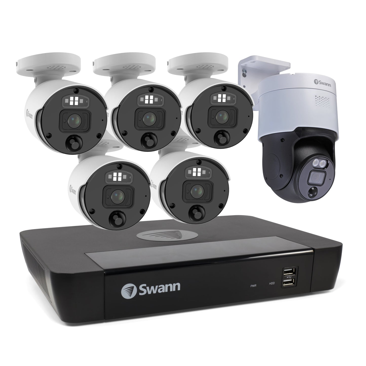 Swann 12MP Pro SwannForce™ 8-channel 2TB NVR Security System with 5 x Bullet SwannForce™ Cameras (NHD-1200BE) and 1 x Pan-Tilt SwannForce™ Camera (NHD-900PT) - White