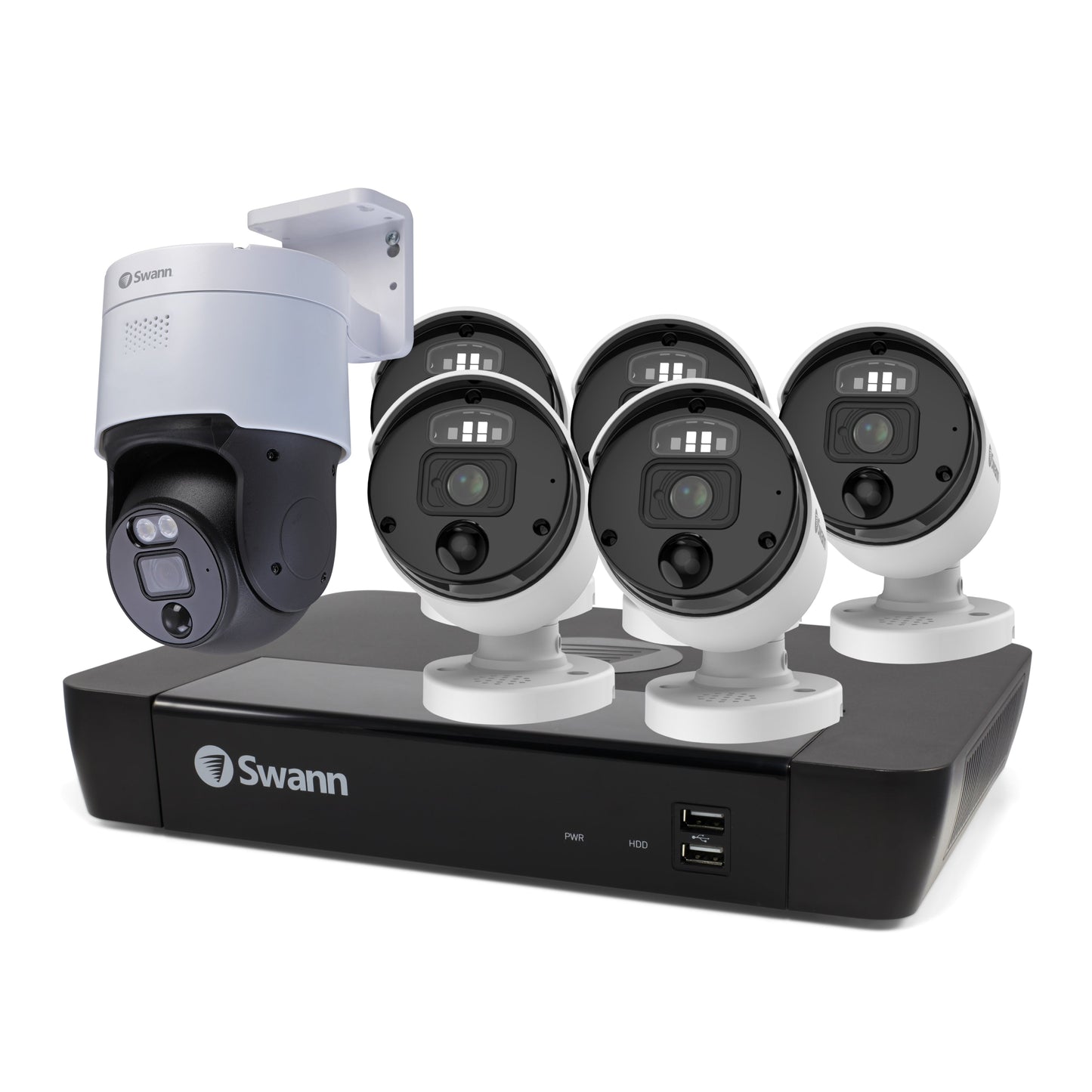 Swann 12MP Pro SwannForce™ 8-channel 2TB NVR Security System with 5 x Bullet SwannForce™ Cameras (NHD-1200BE) and 1 x Pan-Tilt SwannForce™ Camera (NHD-900PT) - White