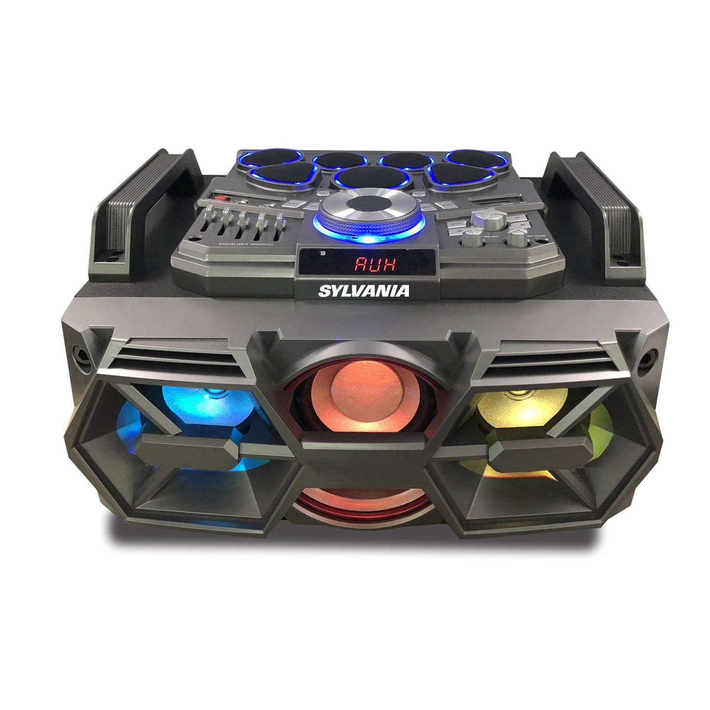 Sylvania Portable 2.1 DJ Drum Boombox with LED Lights - Black