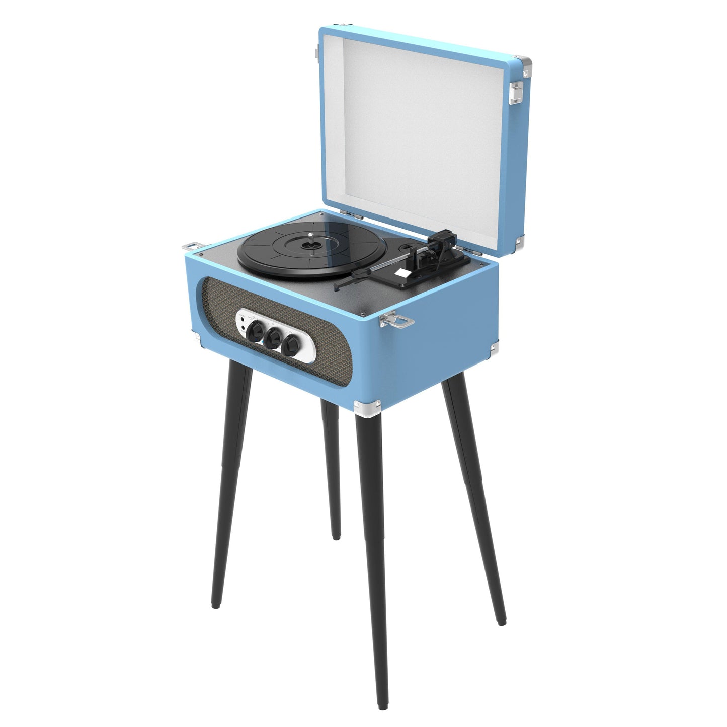 Sylvania Bluetooth Retro 3-Speed Turntable with Stand and FM Radio - Blue