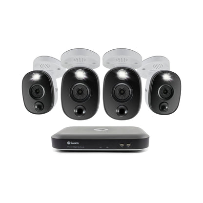 Swann 4K Ultra HD 8-Channel 2TB Hard Drive DVR Security System with 4 x Heat and Motion Sensing Bullet Cameras - White