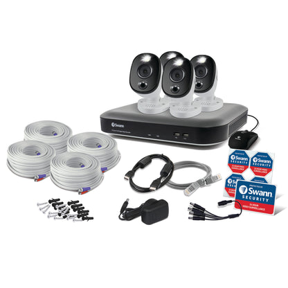 Swann 4K Ultra HD 8-Channel 2TB Hard Drive DVR Security System with 4 x Heat and Motion Sensing Bullet Cameras - White