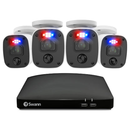 Swann 1080p Full HD 8-channel 1TB Audio/Video DVR Security System with 4 x LED Lights & Sirens SwannForce Bullet Cameras (PRO-1080MQB)  - White