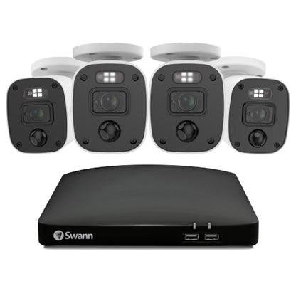 Swann 1080p Full HD 8-channel 1TB Audio/Video DVR Security System with 4 x LED Lights & Sirens SwannForce Bullet Cameras (PRO-1080MQB)  - White