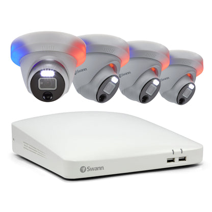 Swann SwannForce™ 4K 8 Channel 2TB DVR Security System with 4 x Dome Spotlight & Siren Cameras (PRO-4KDER) - White