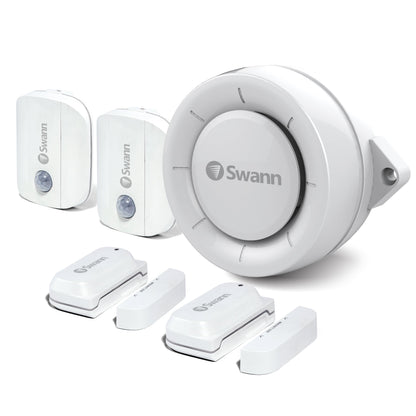 Swann Smart Home 5-piece Security Alert Kit with 2 x Window Door Sensor, 2 x Motion Sensor, and Indoor Siren - White