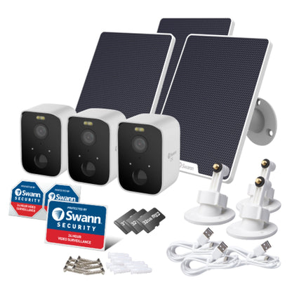 Swann CoreCam Pro 2K Wi-Fi Heat and Motion Detecting Wireless Spotlight Camera with Solar Panels - 3-pack - White