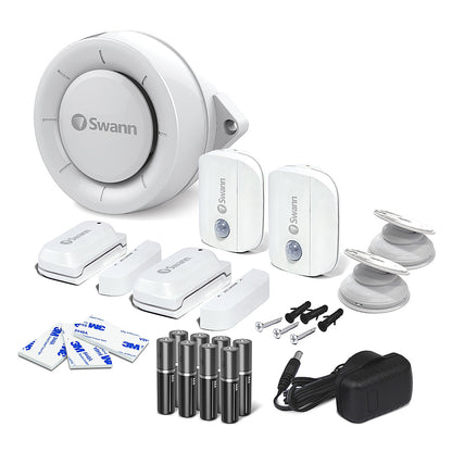 Swann Smart Home 5-piece Security Alert Kit with 2 x Window Door Sensor, 2 x Motion Sensor, and Indoor Siren - White