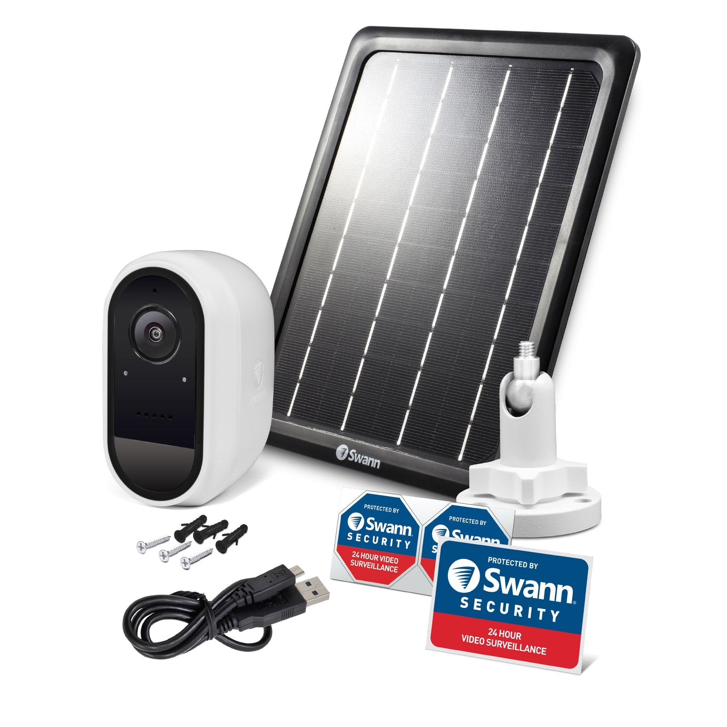 Swann 1080p Wire-Free Security Camera with Solar Charging Panel and Outdoor Stand - White