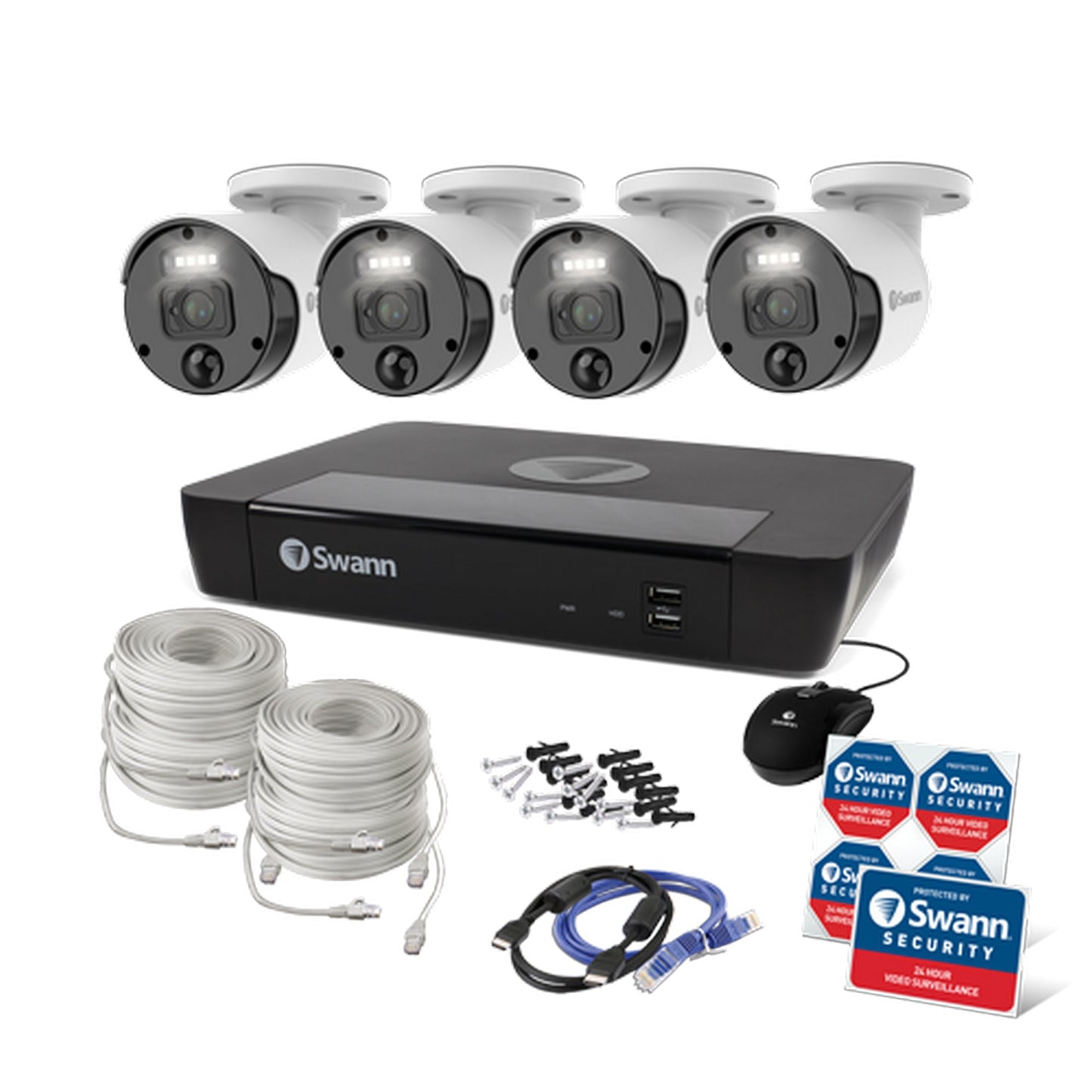 Swann Master 4K Ultra HD 8-channel 2TB Hard Drive NVR Security System with 4 x 4K Bullet Cameras (NHD-875WLB) - White