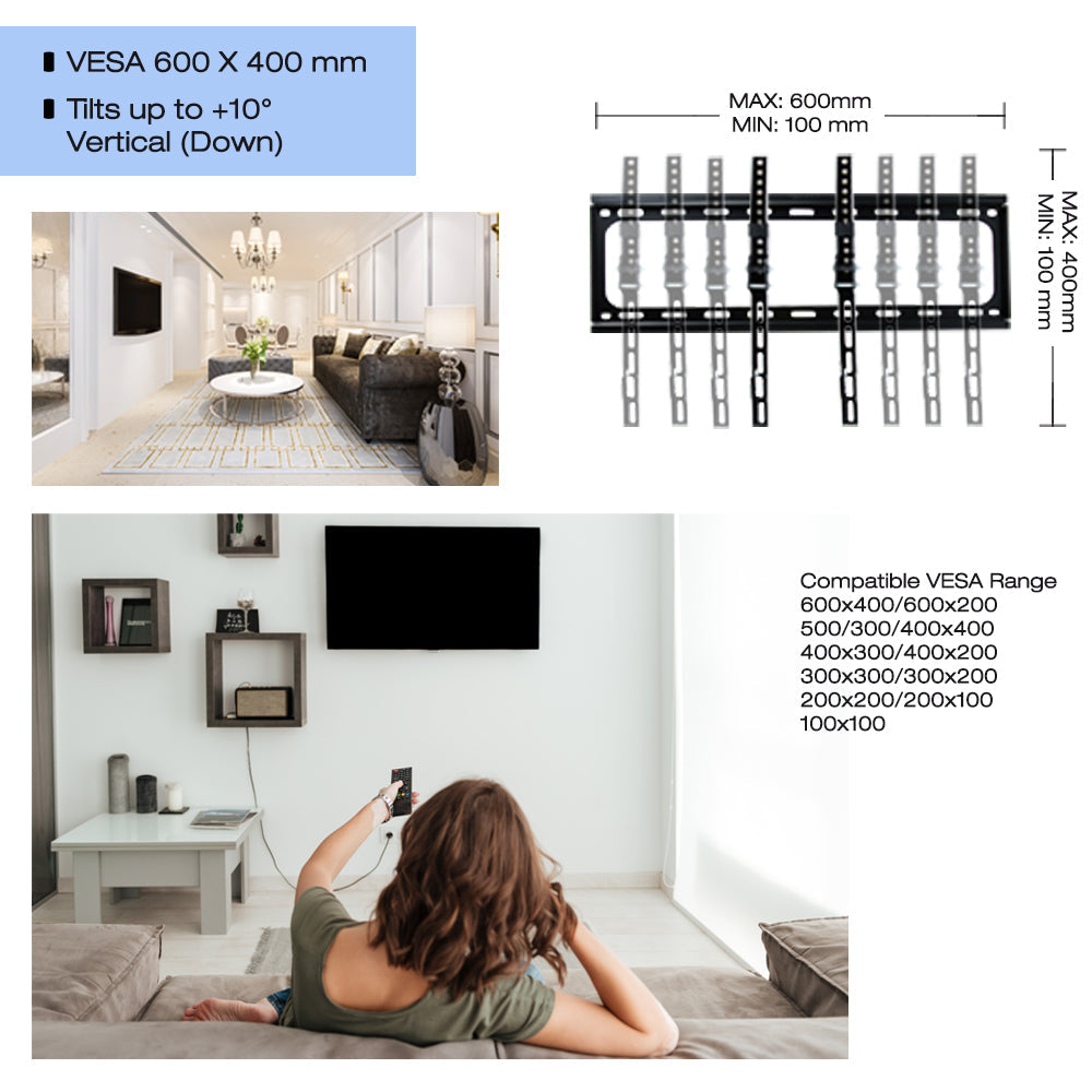 CJ Tech Tilting Low Profile TV Wall Mount Fits 32-in to 65-in - Black