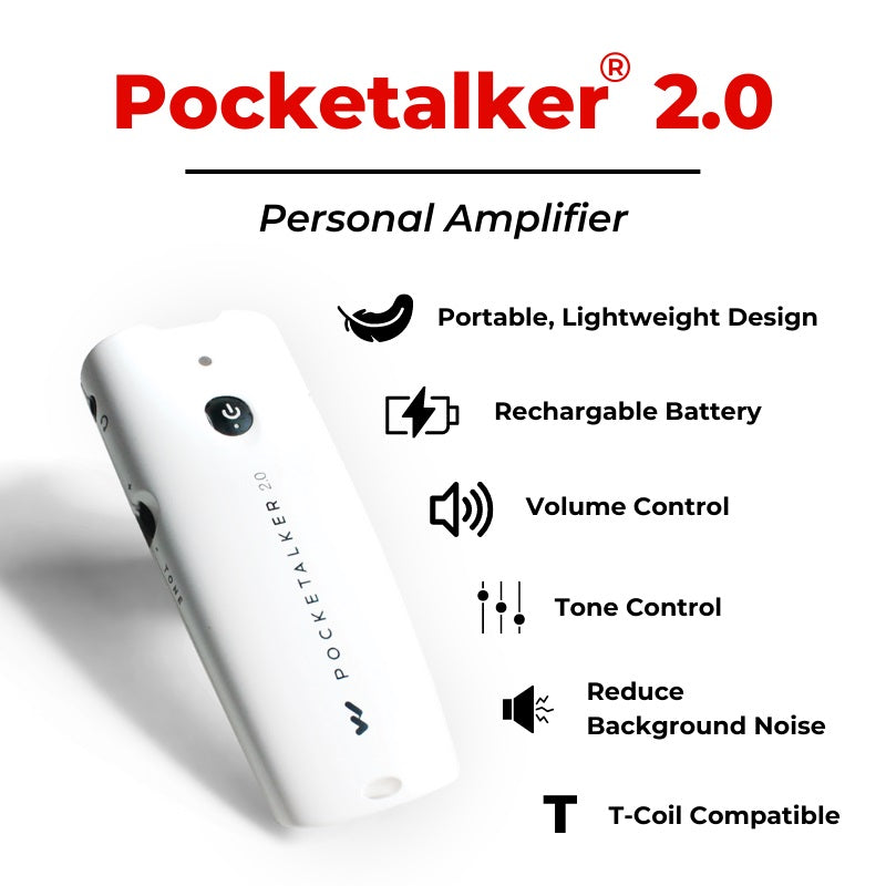 Williams Sound Pocketalker 2.0 Personal Amplifier with Over-the-Head Headphones & Mini Earbuds - White