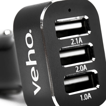 Veho Triple USB 5-volt 5.1-amp Car Charger for all USB Charged Devices - Black