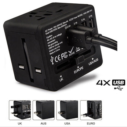 Veho Universal 4-Port USB 5-volt/3.5-amp Multi-Region Travel Adapter - Black