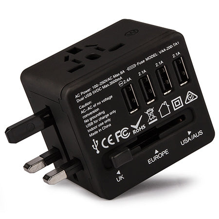 Veho Universal 4-Port USB 5-volt/3.5-amp Multi-Region Travel Adapter - Black