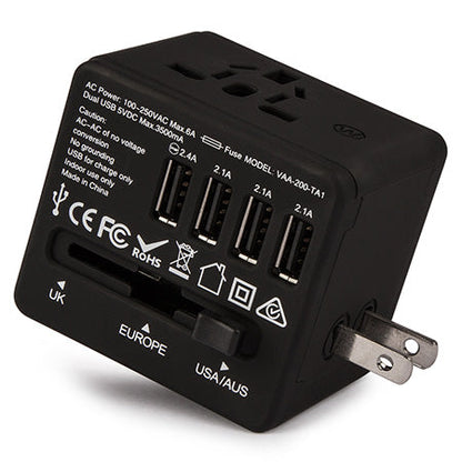 Veho Universal 4-Port USB 5-volt/3.5-amp Multi-Region Travel Adapter - Black