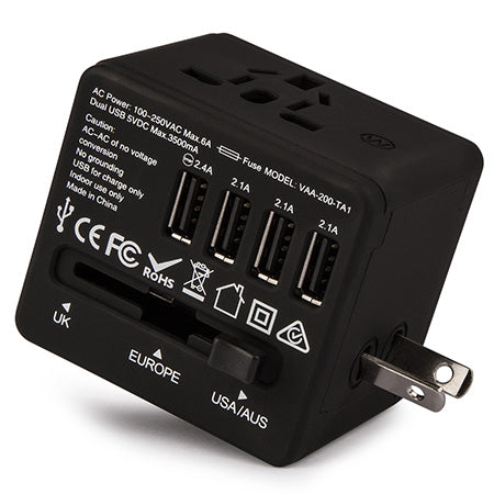 Veho Universal 4-Port USB 5-volt/3.5-amp Multi-Region Travel Adapter - Black