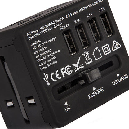 Veho Universal 4-Port USB 5-volt/3.5-amp Multi-Region Travel Adapter - Black