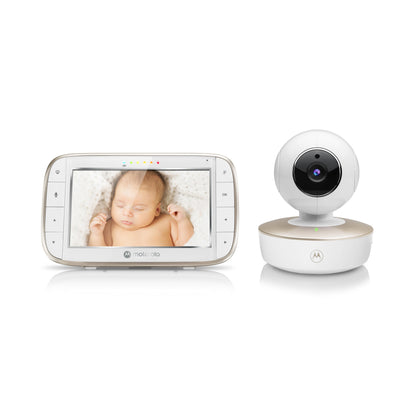 Motorola VM855 Connect Portable Wi-Fi Video Smart Baby Monitor with Flexible Crib Mount - White & Gold