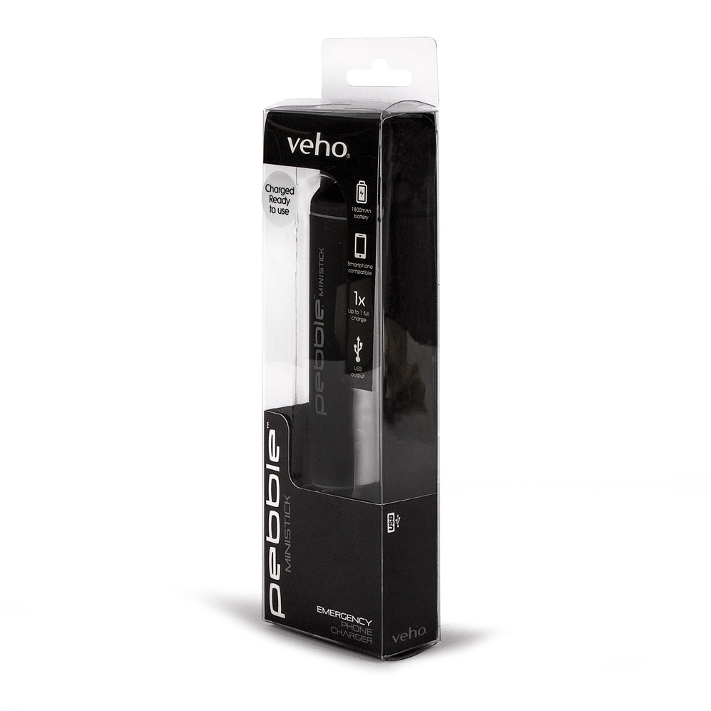 Veho Pebble Ministick 2,200mAh Emergency Portable Rechargeable Power Bank – Black