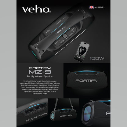 Veho MZ-9 Fortify Bluetooth Wireless Speaker - Black