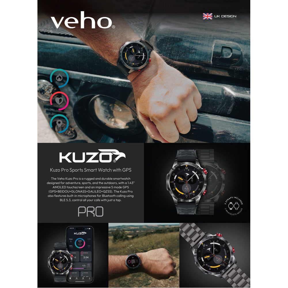 Veho Kuzo Pro Sports Smart Watch with GPS – Black