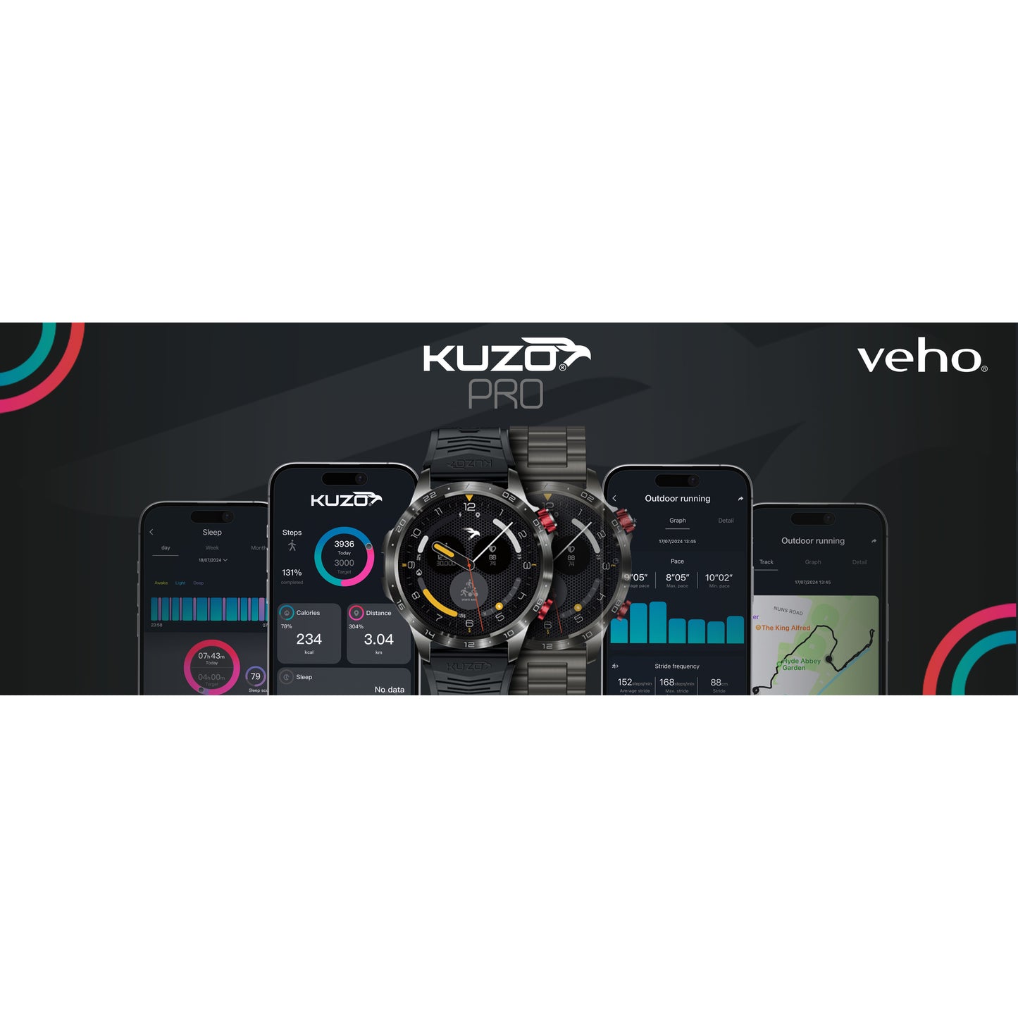 Veho Kuzo Pro Sports Smart Watch with GPS – Black
