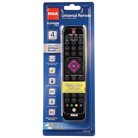 RCA 6 Device Ultra Thin Backlit Remote Control with Streaming Device Compatibility - Black