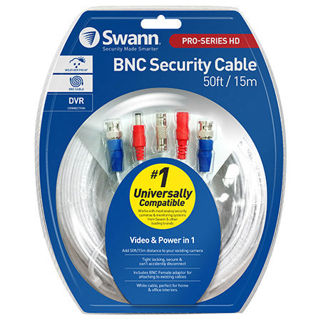 Swann HD Video and Power BNC Extension Cable - 15-meter (50-ft) - White